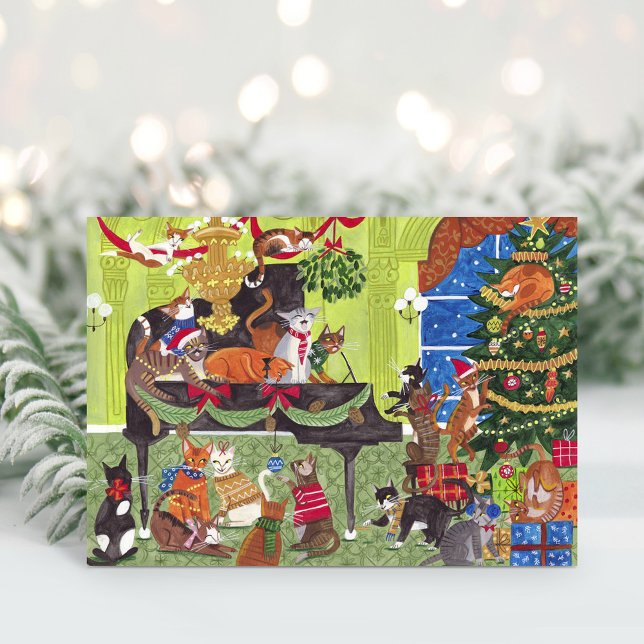 Julkatten spelar piano Högtidskort Tack Kort (Christmas Cats playing Piano Holiday Card)