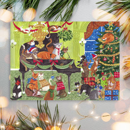 Julkatten spelar pianojulkort vykort
