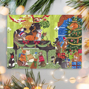 Julkatten spelar pianojulkort vykort