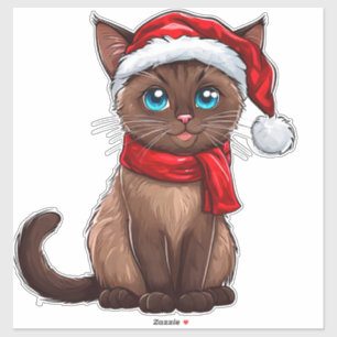 Julkatten Wearing a Santa Hat Klistermärken