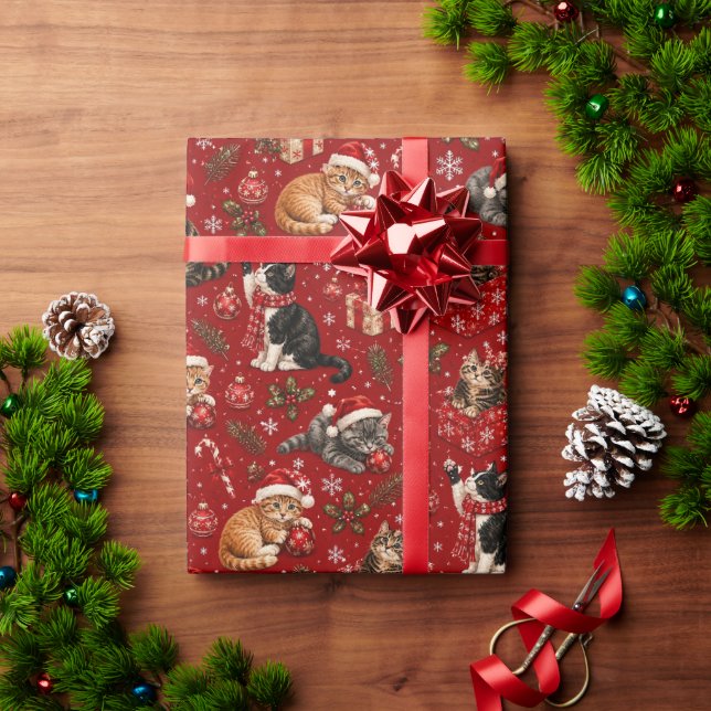 Julkattepresentpapper, Röd kattälskarepresent  Presentpapper (Julgåva)