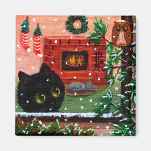 Julkattkonst Uggla Creationarts Magnet