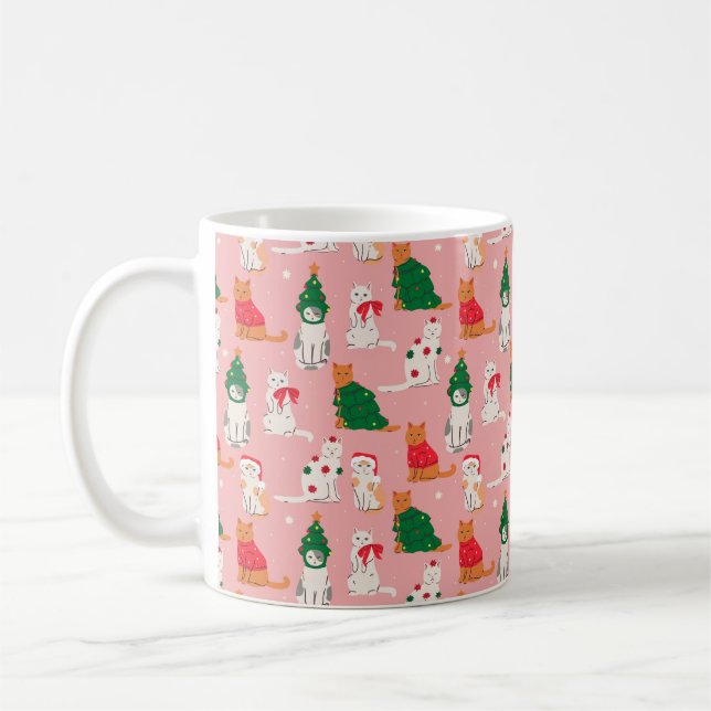 Julkattor i Festive Attire Mönster Kaffemugg (Vänster)