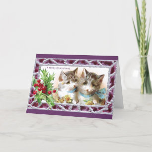 Julkattor med holly och Daisy Helgkort