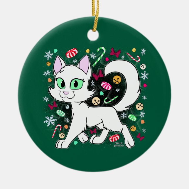 Julkatts keramisk prydnad (grön) julgransprydnad keramik (Framsidan)