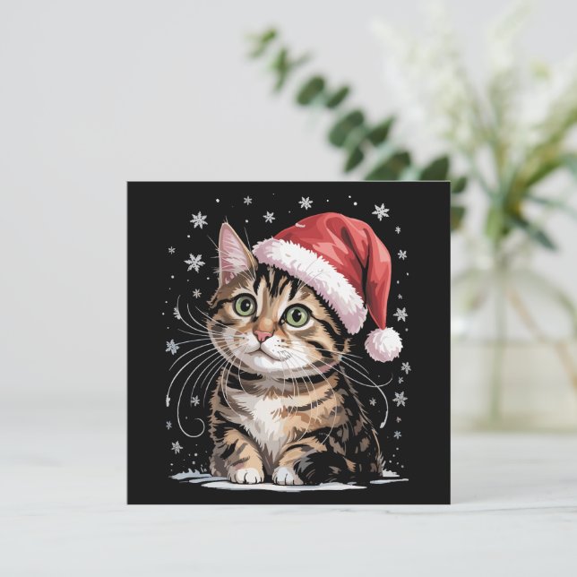 Julkatts snö tomtehatt vinter julkort (Stående Fram)