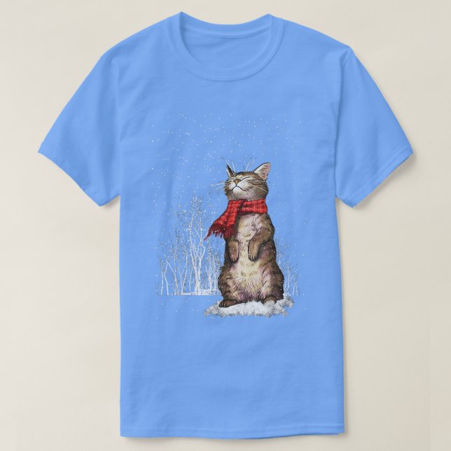 Julkattscarf Snöflingor Tabby  T Shirt (Design framsida)