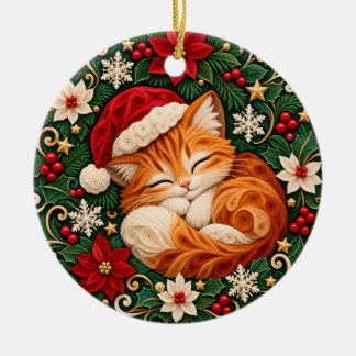 Julkattsprydnad Söt sovande katt Högtid Julgransprydnad Keramik