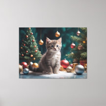Julkattunge vid Träd med ornament