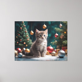 Julkattunge vid Träd med ornament Canvastryck