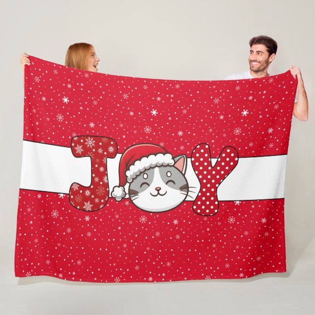 Julkett "JOY" Red White Snowflake & Dots Fleecefilt (På plats)