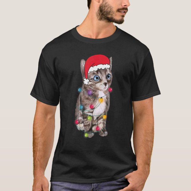 Julkett Santa Hat Ljus Julafton T Shirt (Framsida)