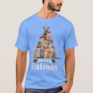 Julkett Träd med Santa Hat Merry Catmas Roligt T Shirt
