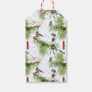 Julkitten med fåglar presentetikett