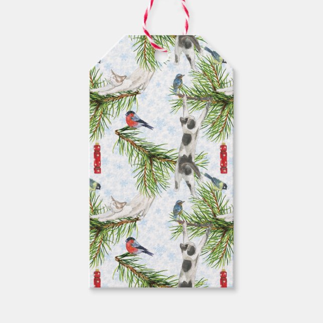 Julkitten med fåglar presentetikett (Framsidan)