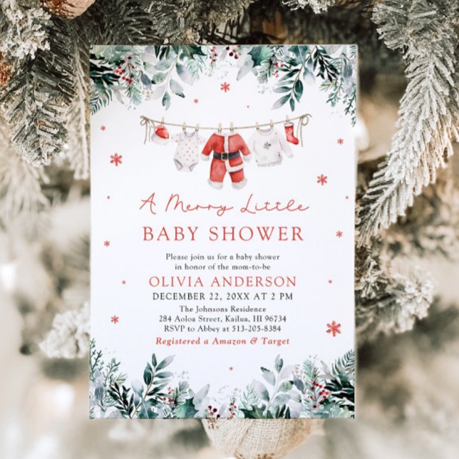 Julkläder - en fin liten babystövel inbjudningar (Christmas Clothesline A Merry Little Baby Shower Invitation)