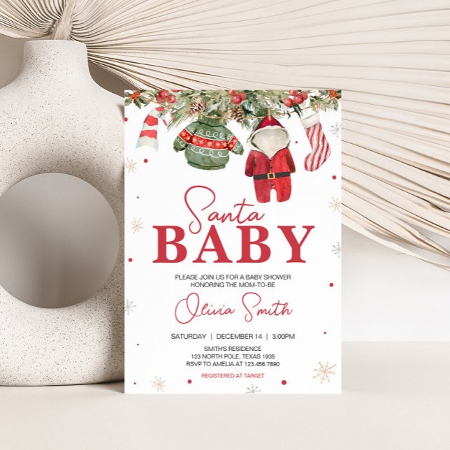 Julkläder i Santa Baby Baby Shower Inbjudningar (Santa Baby Clothes Baby Shower Invitation
)