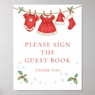 Julklädstreckskylt Gästbok Baby Shower Poster