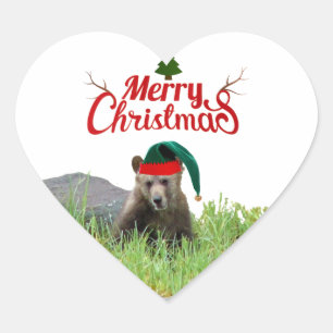 julklämman, grizzlybjörn unge hjärtformat klistermärke