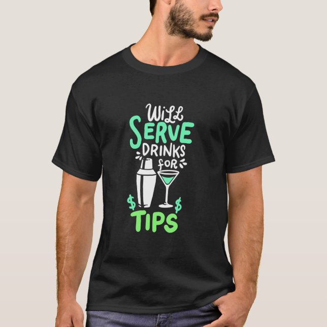 Julklapp | Bartender Serverar Drycker För Dricks T Shirt (Framsida)