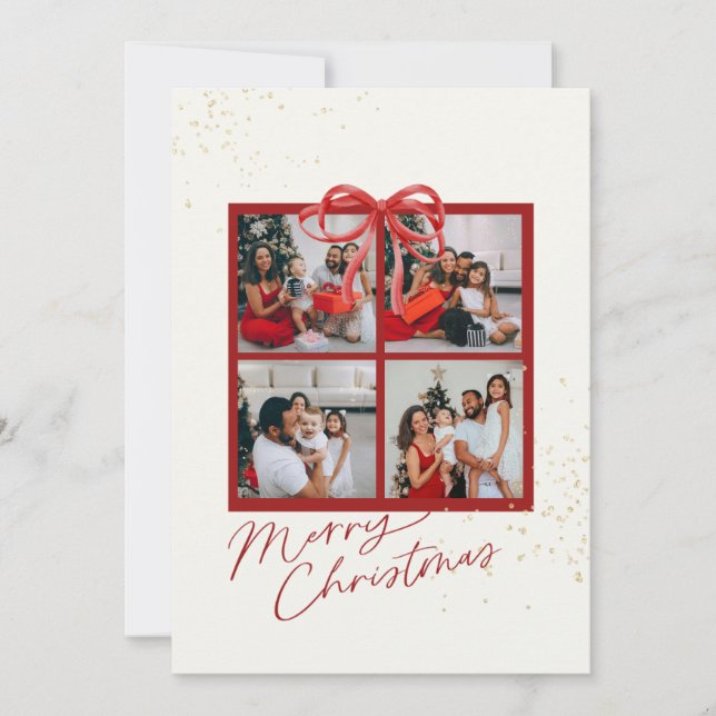 Julklapp Fotocollage Presentkort Röd Slinga Inbjudningar (Framsida)