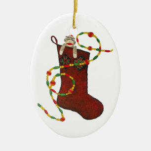 julklapp i Sock monkey Julgransprydnad Keramik