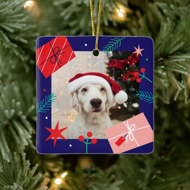 Julklapp (lägg till ditt eget foto) keramiskt elle julgransprydnad keramik (Träd)