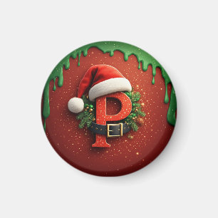 Julklapp Monogram P med Santa Hatt Magnet