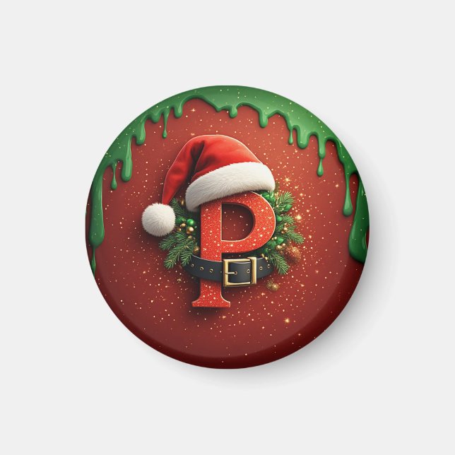 Julklapp Monogram P med Santa Hatt Magnet (Framsidan)