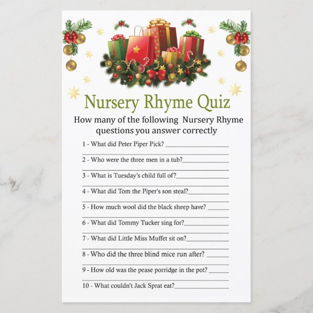 Julklapp Nursery Rhyme Quiz babydusch (Framsida)