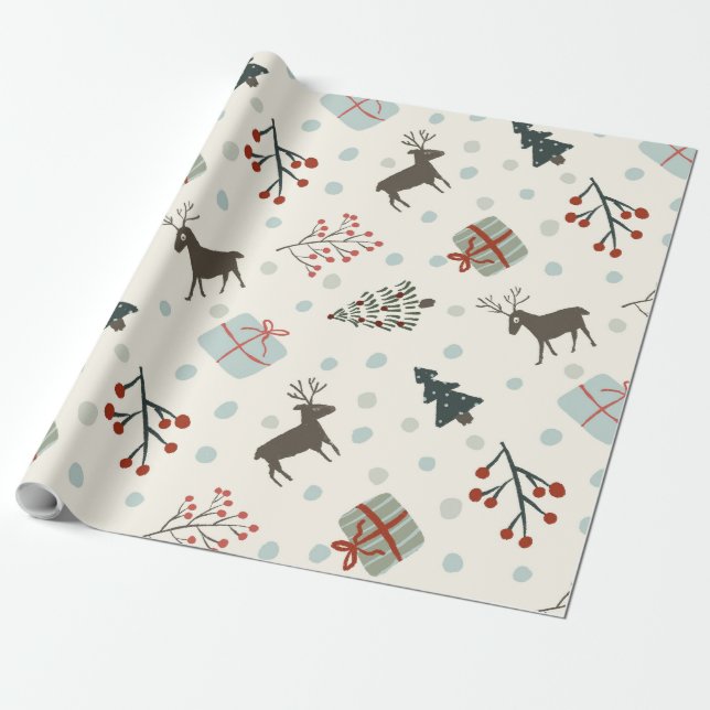 julklapp papper med renar, krukor presentpapper (Utrullad)