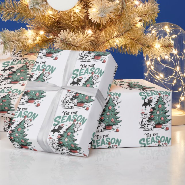 julklapp Retro Tis Season Meowy Catmas Presentpapper (Helgdagar)