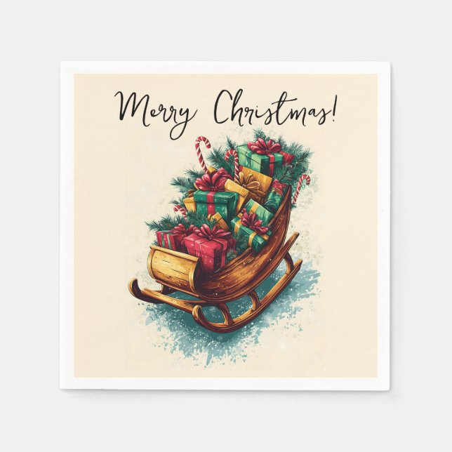 Julklappar i en gammal släde pappersservett (Framsidan)