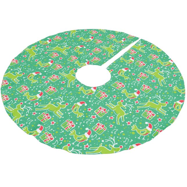 julklappar och fåglars grönt rödskinn julgransmatta borstad polyester (Vinklad)