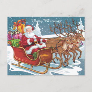 julklappar och renar i jultomtens Sleigh Ride Helg Vykort