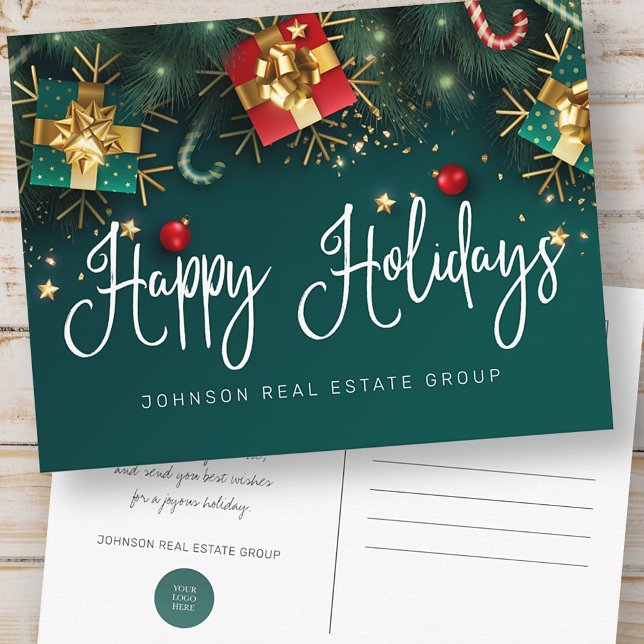 Julklappar och utsmyckningar God Jul önskar vi Vykort (Skapare uppladdad)