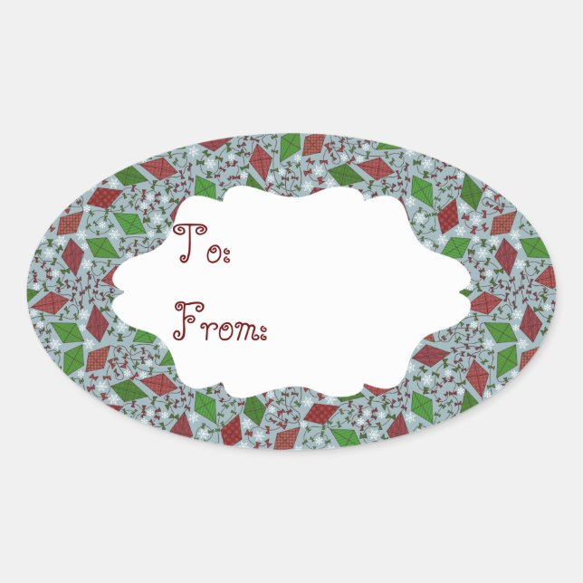 julklappar, presentdekaler ovalt klistermärke (Framsida)