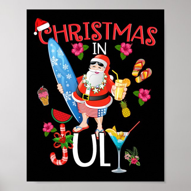 Julklapps-T-shirt Rolig Tomte Sommar Strand Poster (Framsidan)