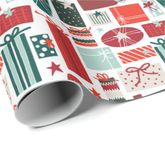 Julklappsaskar med stjärnor, band och slingor presentpapper