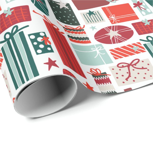 Julklappsaskar med stjärnor, band och slingor presentpapper (Rullad Hörn)