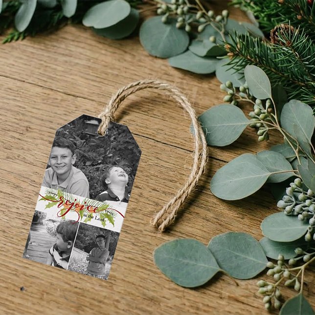 Julklappsetikett med fotokollage presentetikett (Skapare uppladdad)