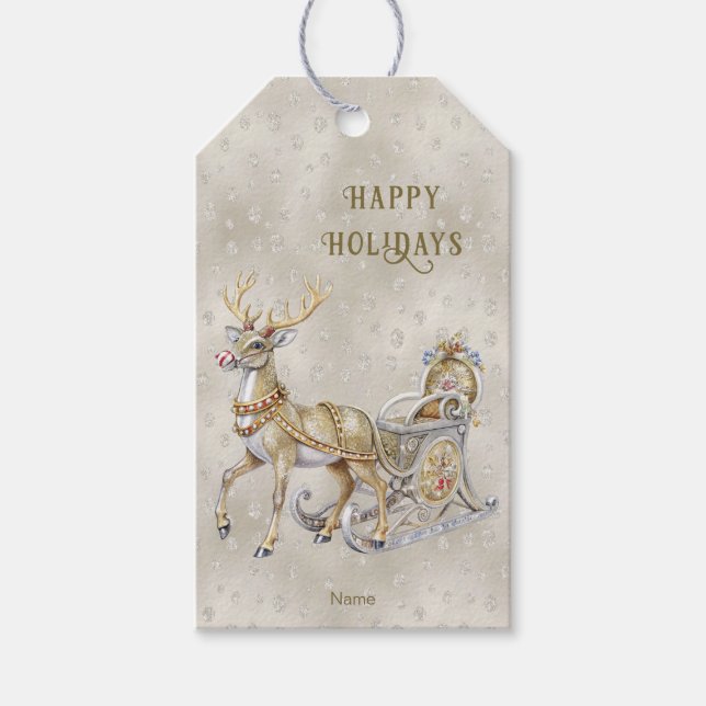Julklappsetikett med Renar och Släde Presentetikett (Framsidan)