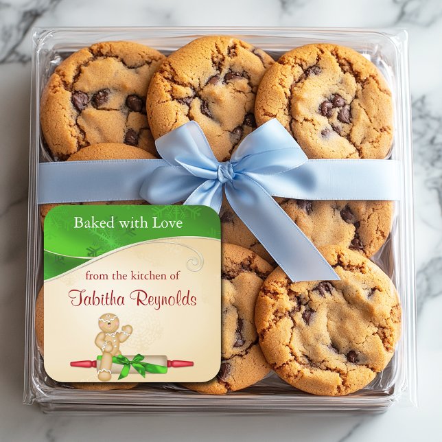 Julklappsetikett Pepparkaksgubbe Fyrkantigt Klistermärke (Skapare uppladdad)