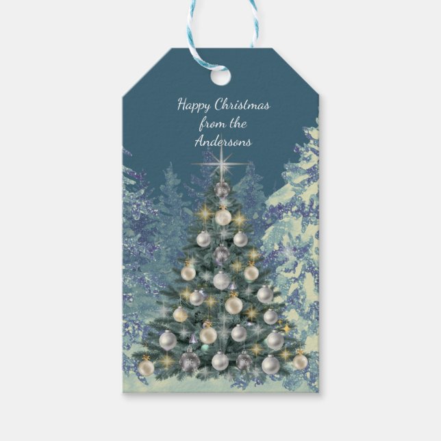Julklappsetikett - Stilfull vinterscen Presentetikett (Framsidan)