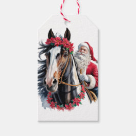 Julklappsetikett Tomte ridande på en Paint Horse Presentetikett