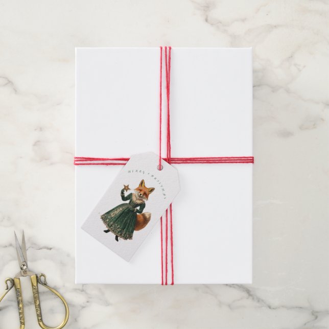 JULKLAPPSETIKETT VINTAGE RÄV PRESENTETIKETT (Med Snöre)