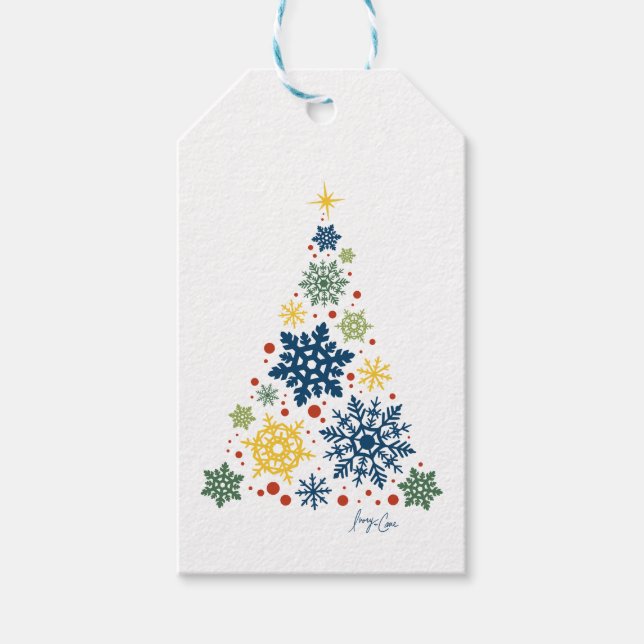 Julklappsetikett | Vintage Retro Snöflinga Träd Presentetikett (Framsidan)