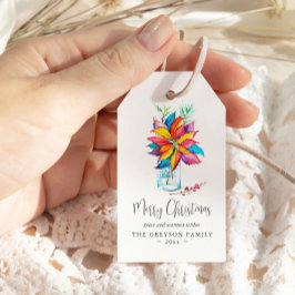 Julklappsetiketter Färgglad akvarell Poinsettia Presentetikett