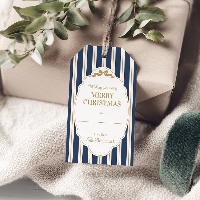 Julklappsetiketter med blåa ränder presentetikett (Skapare uppladdad)