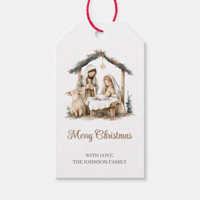 Julklappsetiketter med Jesu födelse-motiv Presentetikett (Framsidan)
